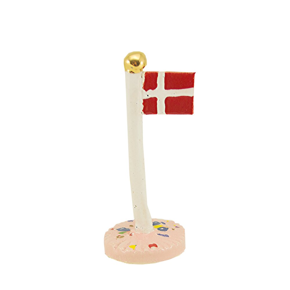 Klassisk dot flag med guld knop, lyserød/guld - H6-10cm.